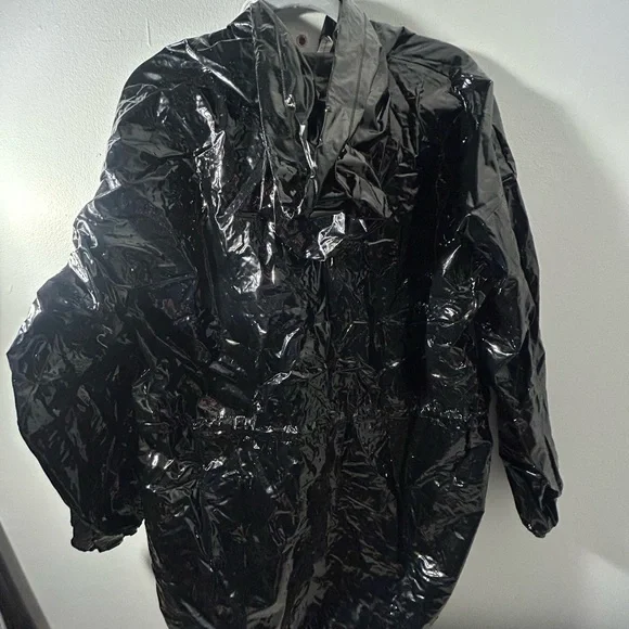 80s vintage latex Black rain Jacket - Picture 3 of 5